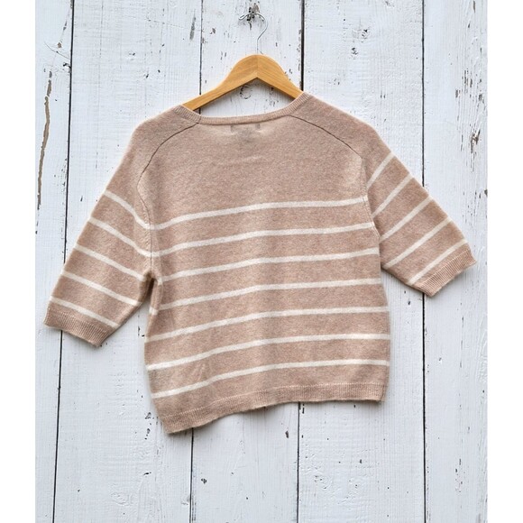 House of Harlow 1960 Women Tan Striped 100% Cashmere Half Sleeve Sweater Sz L - Picture 2 of 5